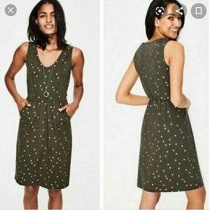 Boden Melinda Green Jersey Dress with Gold Dots